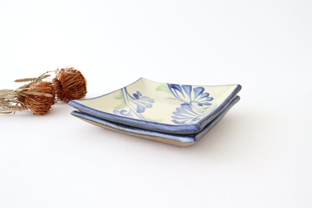 Toshin Kiln Square Plate Arabesque Blue | Sushi Plae Tsuboya Ware Yachimun