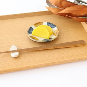 Toshin Kiln Small Round Plate Brown and Blue Dots 9cm/3.5in | Tsuboya Ware Yachimun