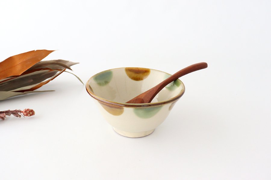 Toshin Kiln Rice Bowl Brown&Green Dot | Tsuboya Ware  Yachimun