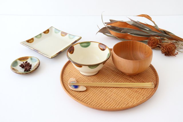 Toshin Kiln Rice Bowl Brown&Green Dot | Tsuboya Ware  Yachimun