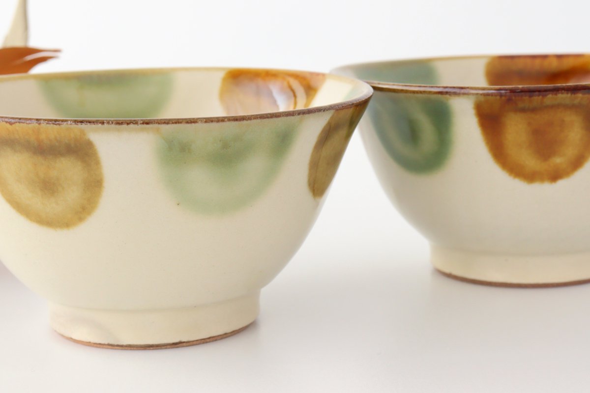 Toshin Kiln Rice Bowl Brown&Green Dot | Tsuboya Ware  Yachimun