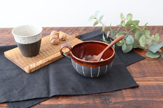 Soup Cup Stripe Brown | Shigaraki Ware