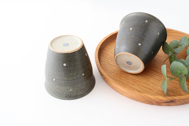 Cup dot black pottery Shigaraki ware