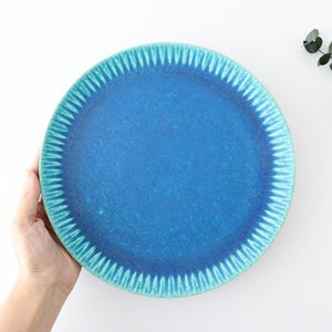 Plate 25cm Turquoise Pottery Shigaraki Yaki
