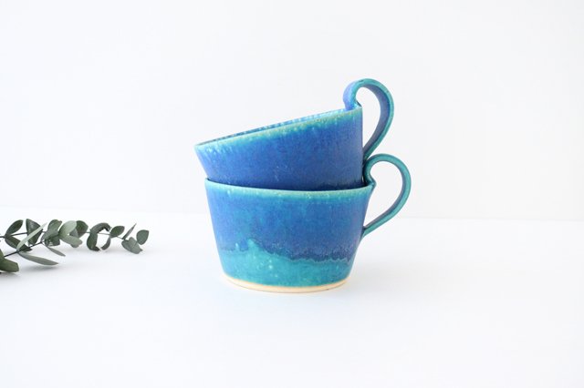 Soup cup turquoise pottery Shigaraki ware