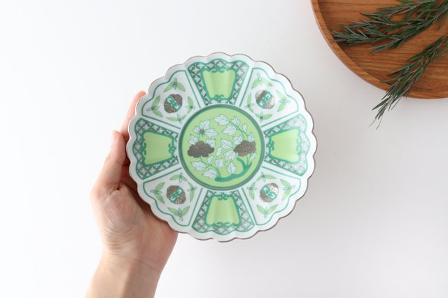 Rinkurou Kiln kotohogu Chrysanthemum Shaped Plate Green 15cm/5.9in | Hasami Ware