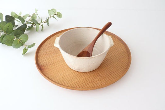 Bowl with tab, white pottery, Masaki Domoto, Shigaraki ware