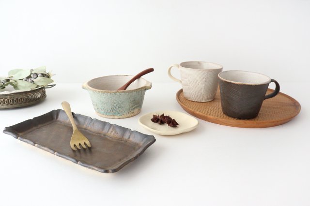 Long square plate white pottery Masaki Domoto Shigaraki ware