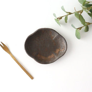 Mukuro bean plate bronze pottery Masaki Domoto Shigaraki ware