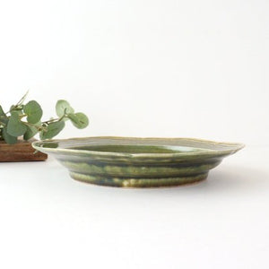 Green glaze flower rim plate pottery Yuya Ishida