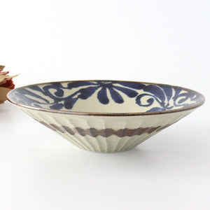 Asa bowl large blue arabesque porcelain Mino ware