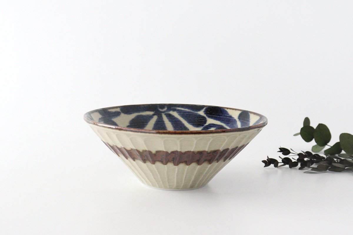 Deep Bowl  Blue Arabesque Large | Ramen Bowl Mino ware