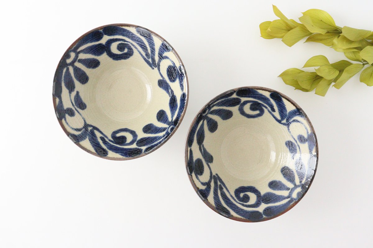 Deep Bowl  Blue Arabesque Large | Ramen Bowl Mino ware