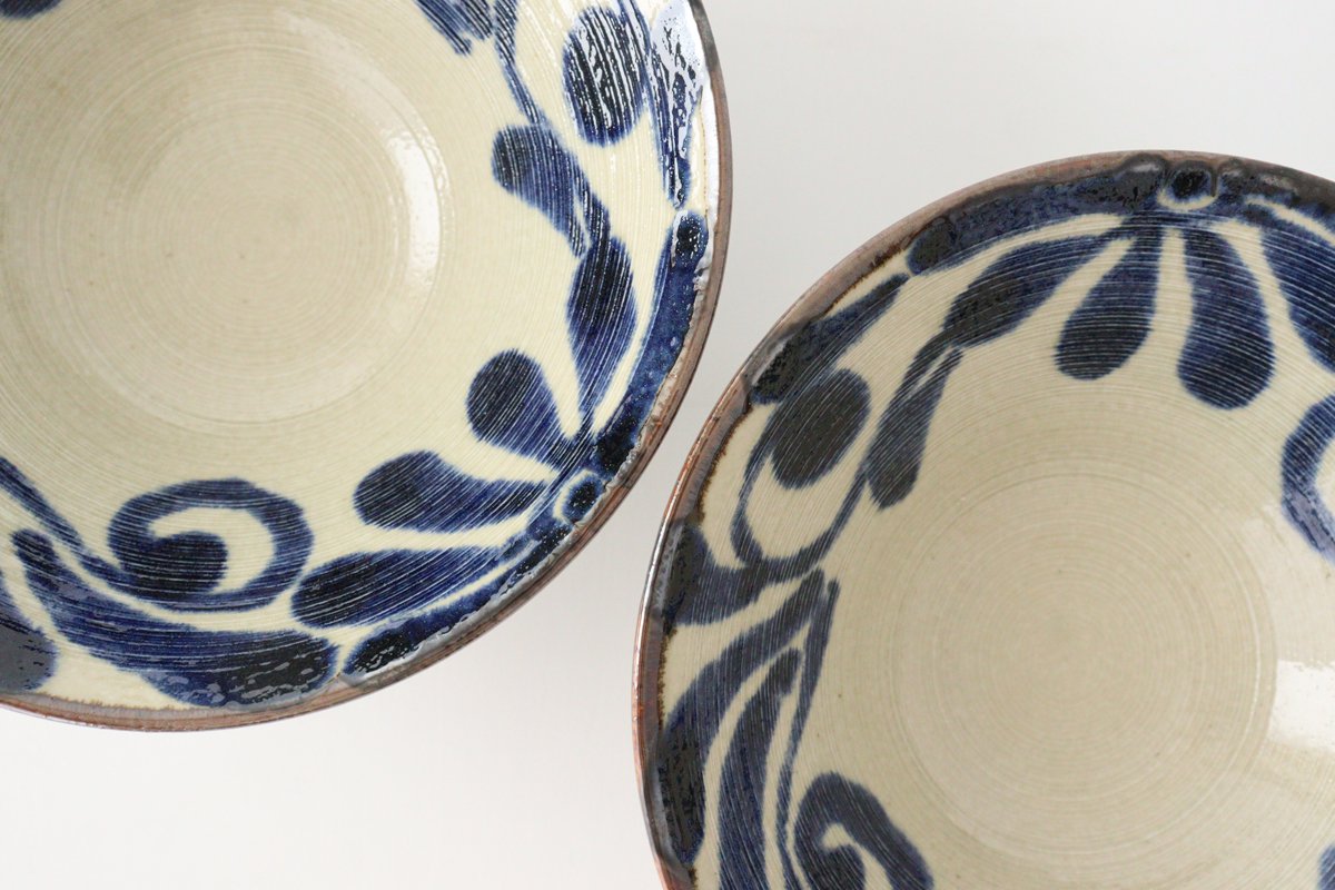 Deep Bowl  Blue Arabesque Large | Ramen Bowl Mino ware