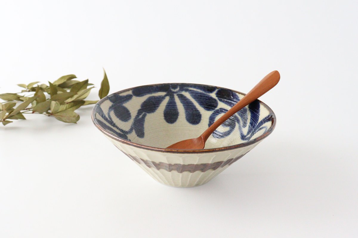 Deep Bowl  Blue Arabesque Large | Ramen Bowl Mino ware