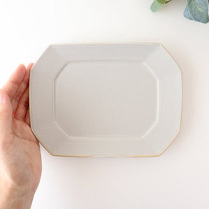 Square plate M Greige porcelain Hasami ware