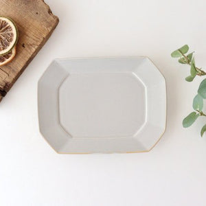 Square plate M Greige porcelain Hasami ware