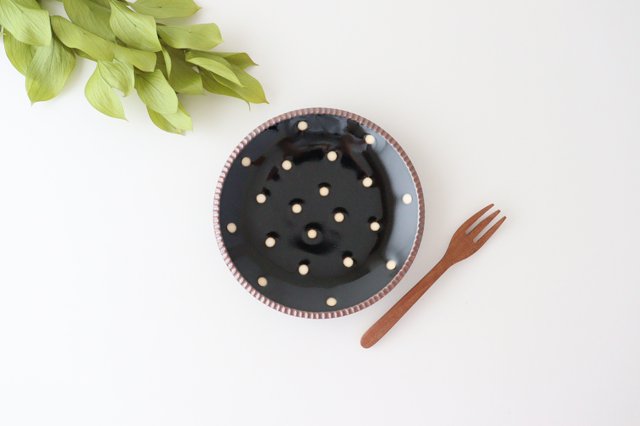 Round plate medium black polka dot porcelain Arita ware