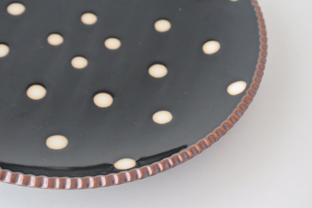 Round plate large black polka dot porcelain Arita ware