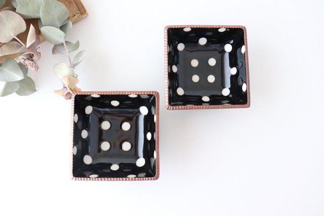 Square bowl small black polka dot porcelain Arita ware