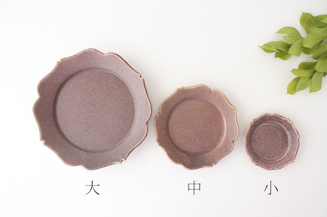 Flower plate inside Azuki pottery Ozenre kiln