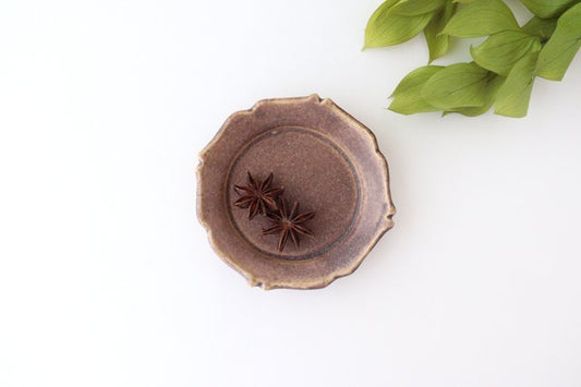 Flower plate small Azuki pottery Ozenre kiln