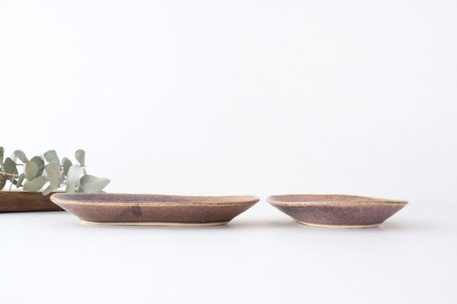 Oval plate small Azuki pottery Ozenre kiln