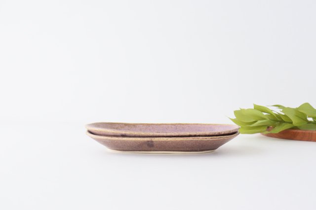 Oval plate small Azuki pottery Ozenre kiln