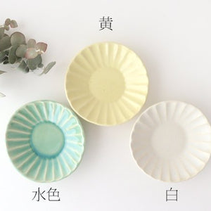 Round flower deep plate, beans, light blue, pottery, Ozenre kiln