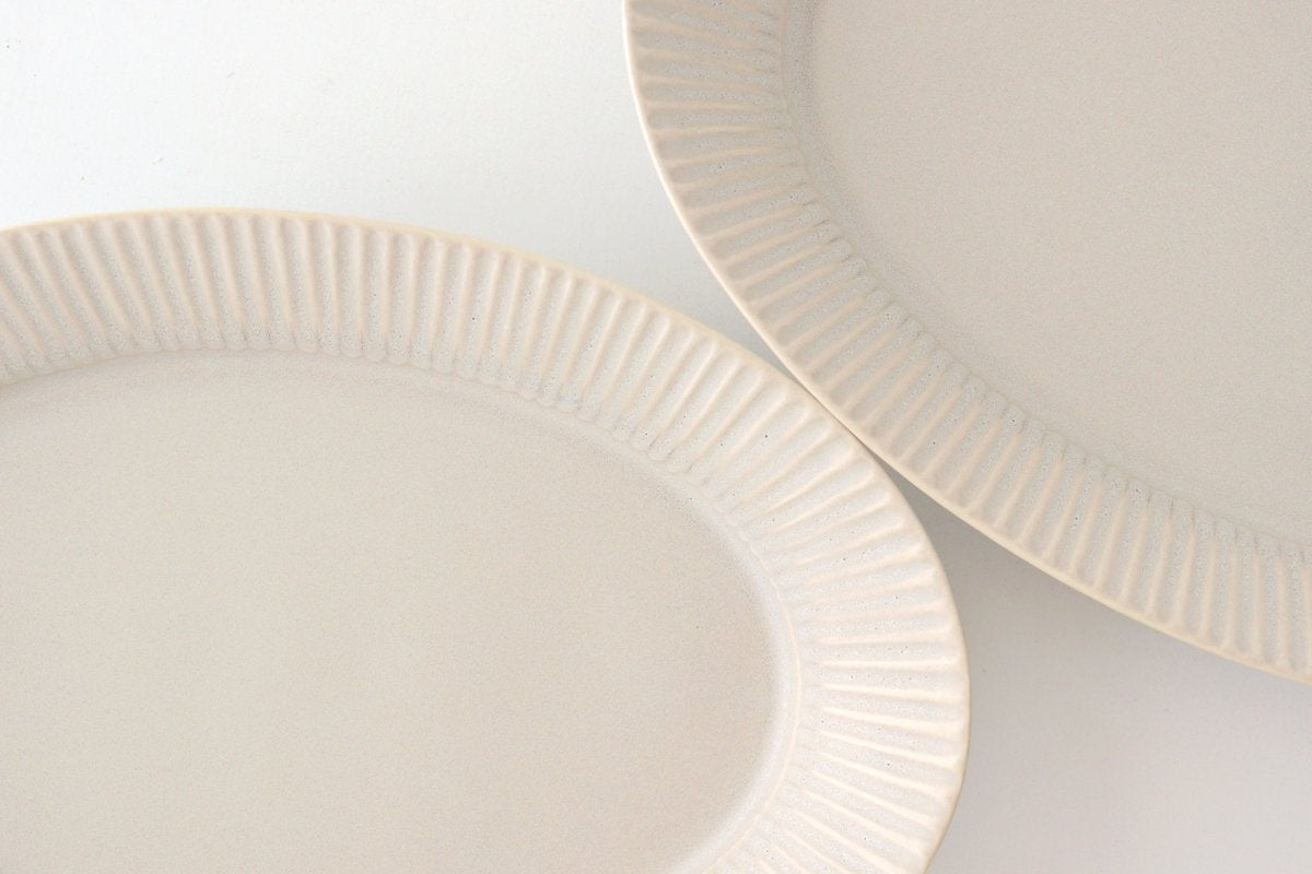Shinogi Oval Plate L Sherbet Gray Porcelain Koyo Kiln Arita Ware