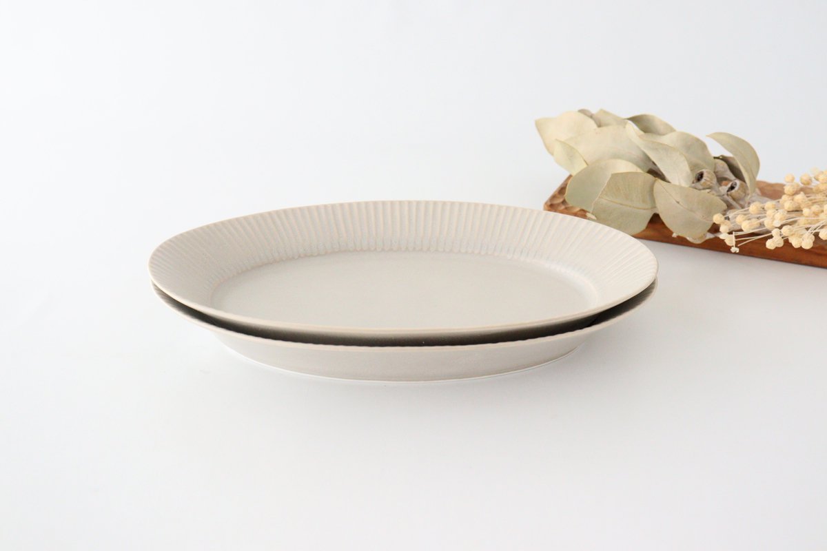 Shinogi Oval Plate L Sherbet Gray Porcelain Koyo Kiln Arita Ware