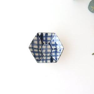 Hexagonal bean bowl semi-porcelain check Arita ware