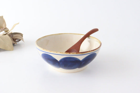 Flat bowl, round row, pottery, blue indigo, Hasami ware
