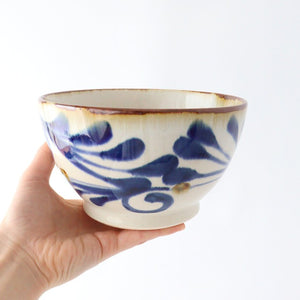 Bowl, breezy arabesque, pottery, blue indigo, Hasami ware