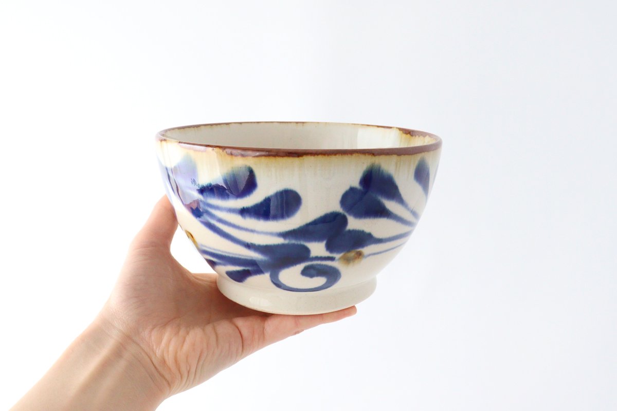 Bowl, breezy arabesque, pottery, blue indigo, Hasami ware