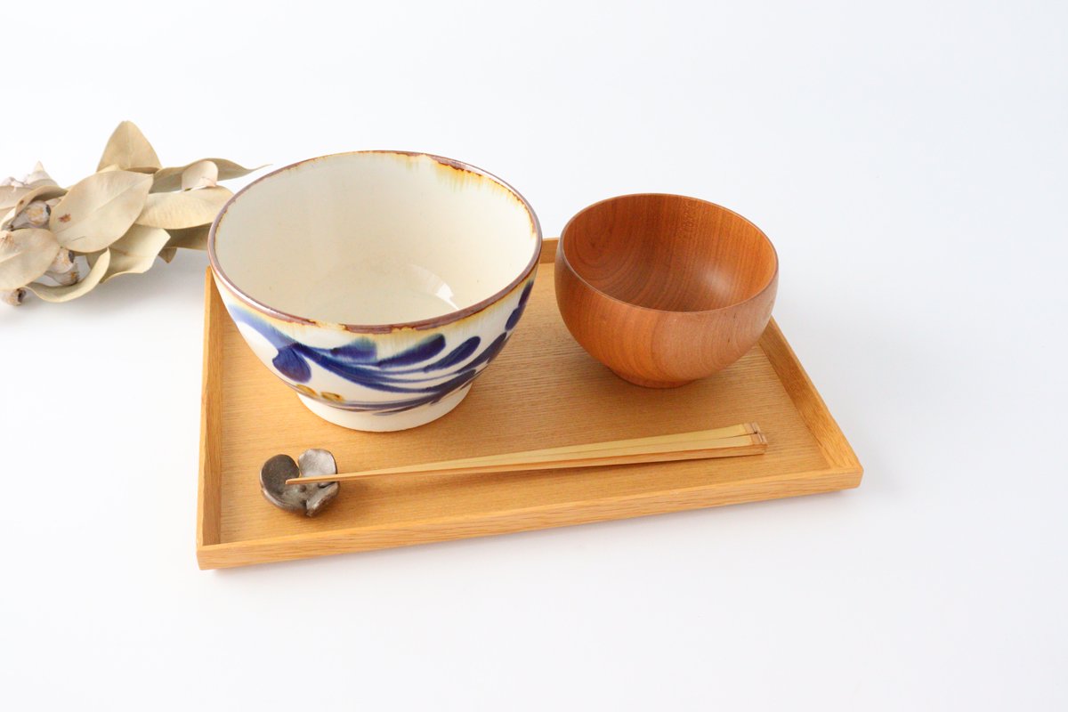 Bowl, breezy arabesque, pottery, blue indigo, Hasami ware