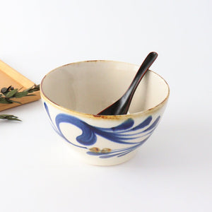 Bowl, breezy arabesque, pottery, blue indigo, Hasami ware