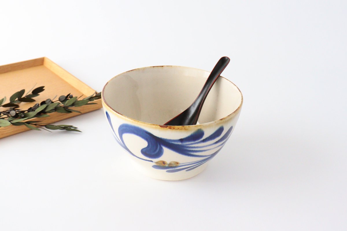 Bowl, breezy arabesque, pottery, blue indigo, Hasami ware