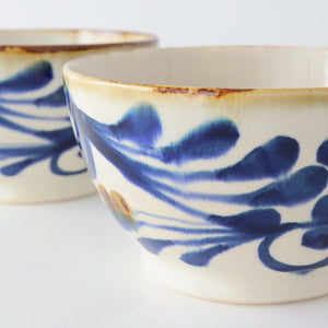 Bowl, breezy arabesque, pottery, blue indigo, Hasami ware