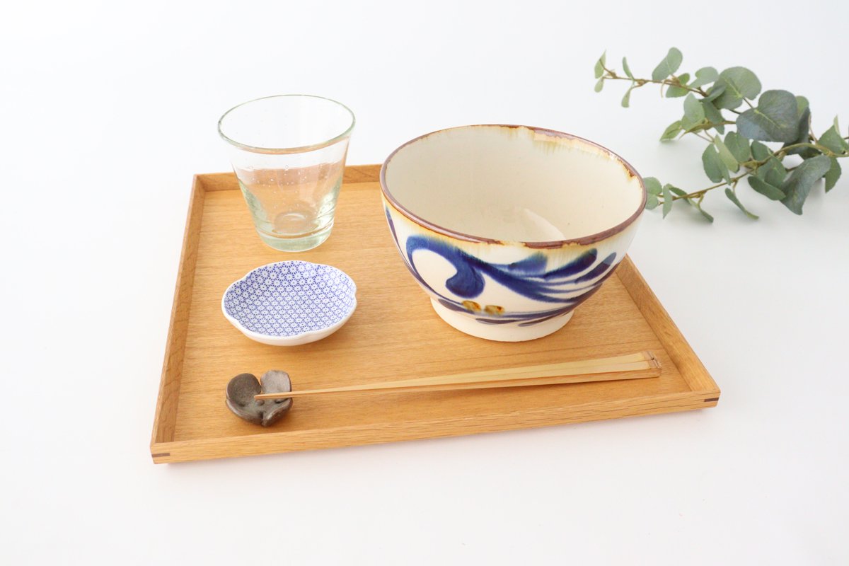 Bowl, breezy arabesque, pottery, blue indigo, Hasami ware