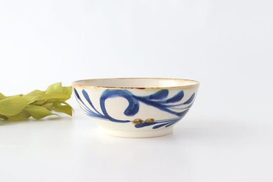 Flat pot, breeze arabesque, pottery, blue indigo, Hasami ware