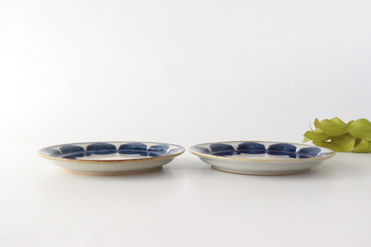 1.8 plate round row pottery blue indigo Hasami ware