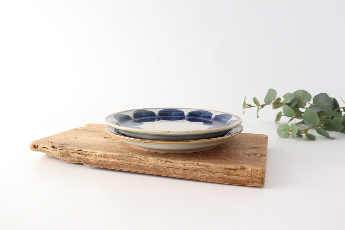 1.8 plate round row pottery blue indigo Hasami ware