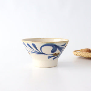 Kurawanka bowl, breeze arabesque, pottery, blue indigo, Hasami ware