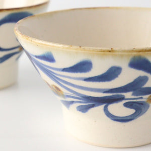 Kurawanka bowl, breeze arabesque, pottery, blue indigo, Hasami ware