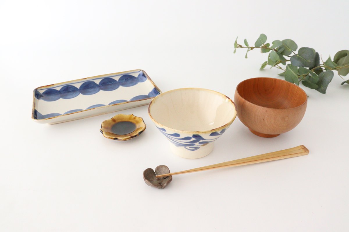 Kurawanka bowl, breeze arabesque, pottery, blue indigo, Hasami ware