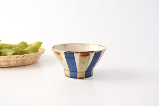Kurawanka bowl, two-color striped pottery, blue indigo, Hasami ware