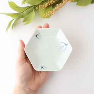 Hexagonal small plate Swallow Porcelain Arita ware