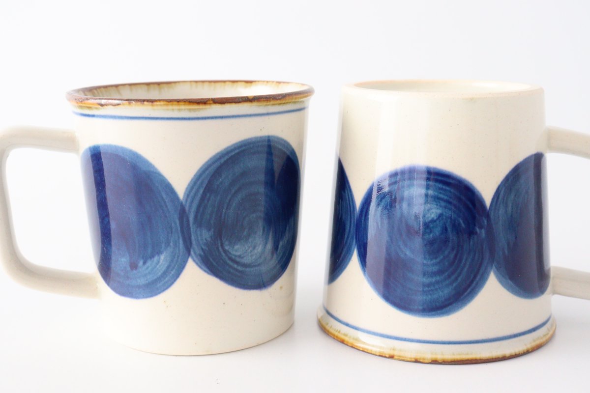 Mug round row pottery blue indigo Hasami ware