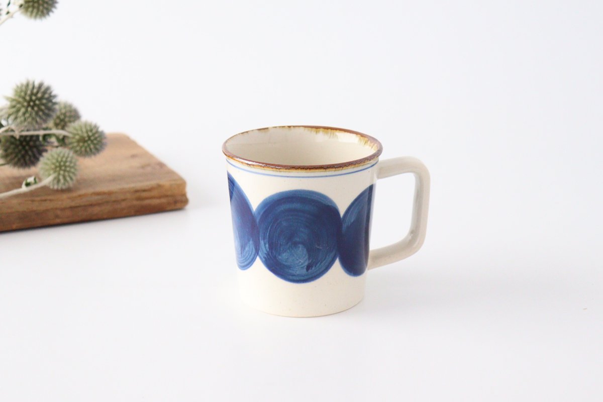 Mug round row pottery blue indigo Hasami ware